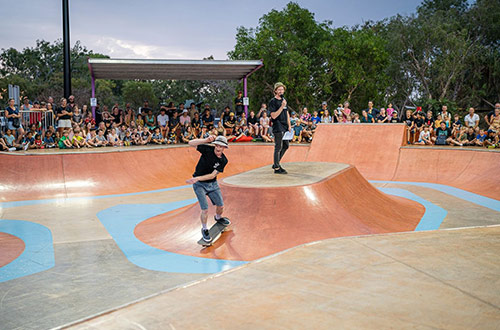 Group of people at a skate park